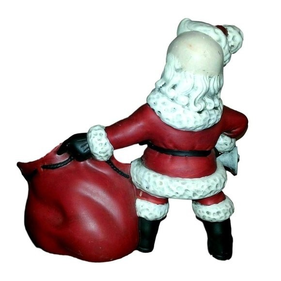 VINTAGE SANTA CLAUS WITH BAG CERAMIC HAND PAINTED DECOR - Picture 2 of 4